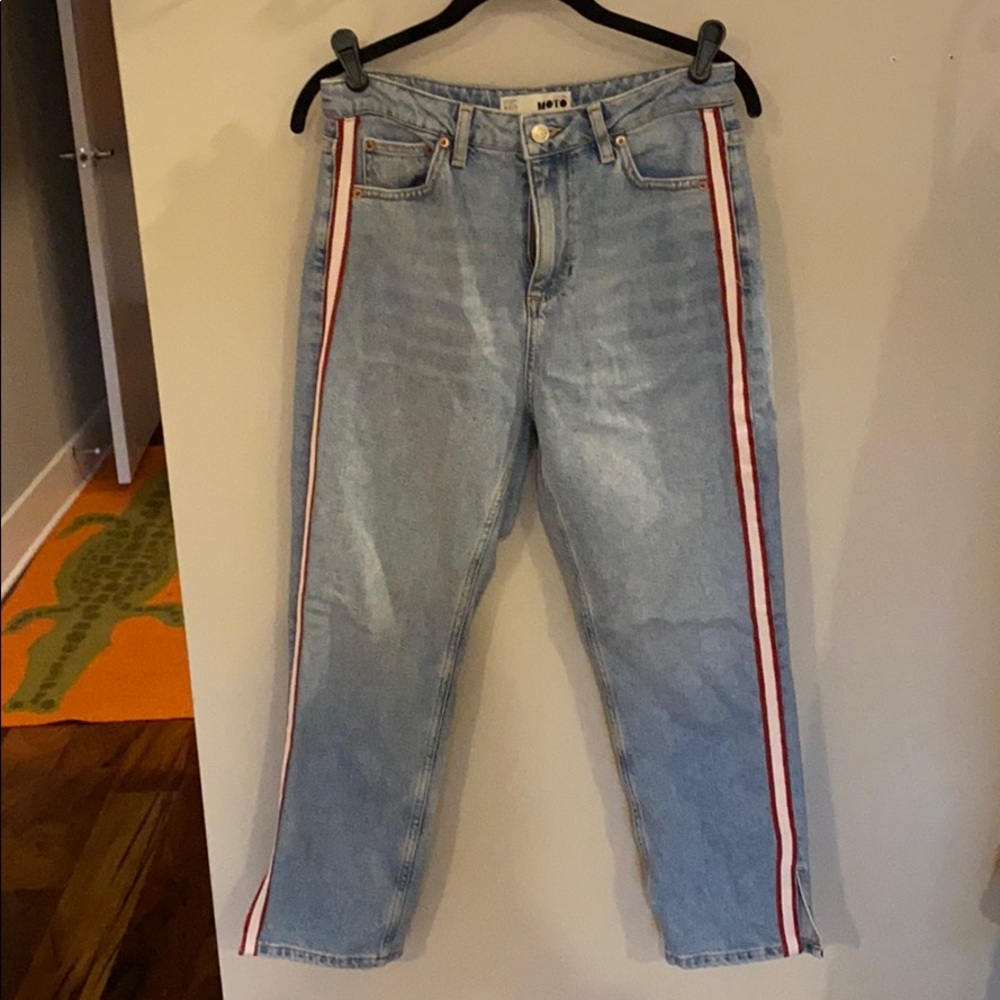 topshop straight leg racer stripe jeans